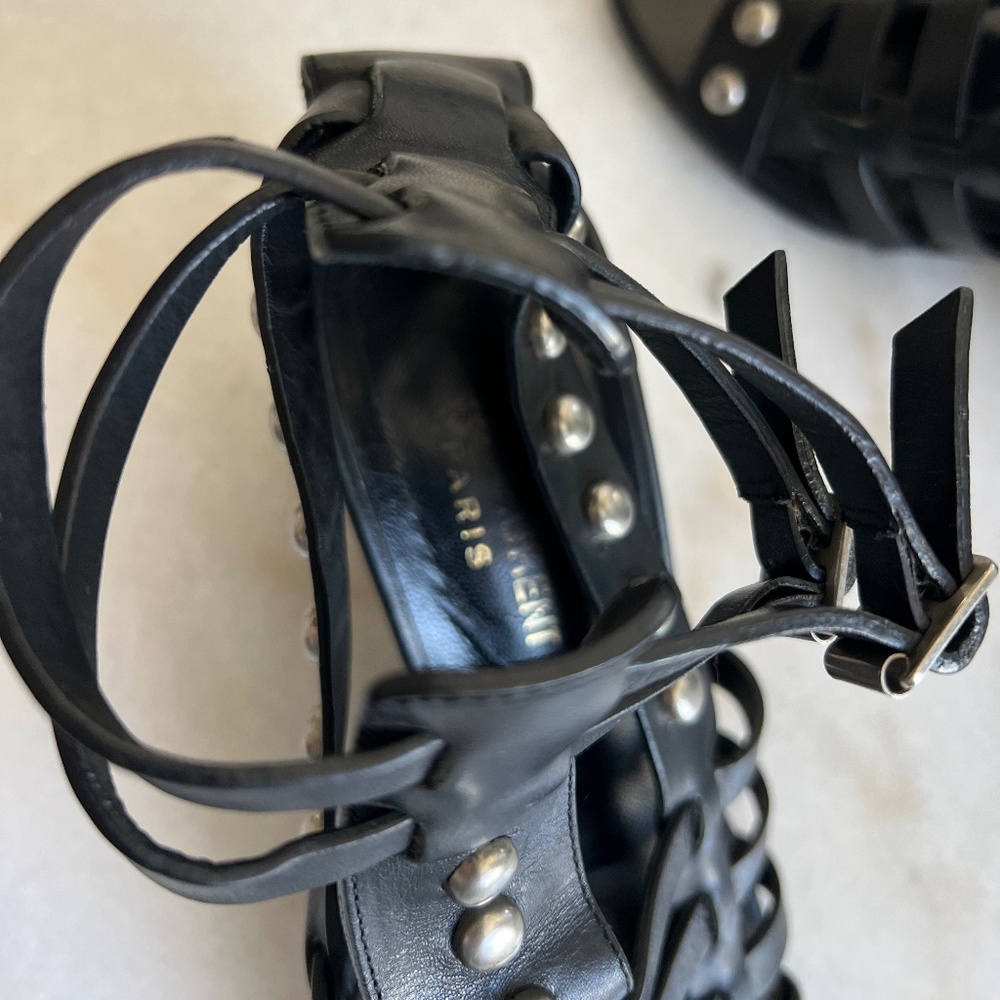 YSL Saint Laurent Calfskin Stud Block Heel Gladiator Sandals Black 37 / US 7 - Picture 9 of 13